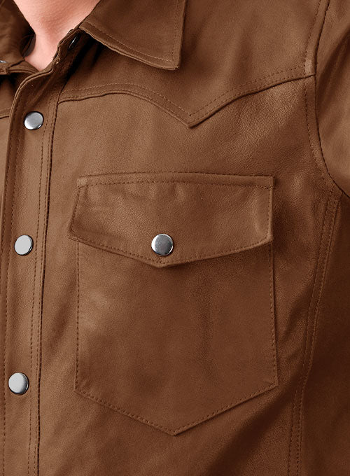 Light Weight Unlined Tan Leather Shirt - LeatherCult