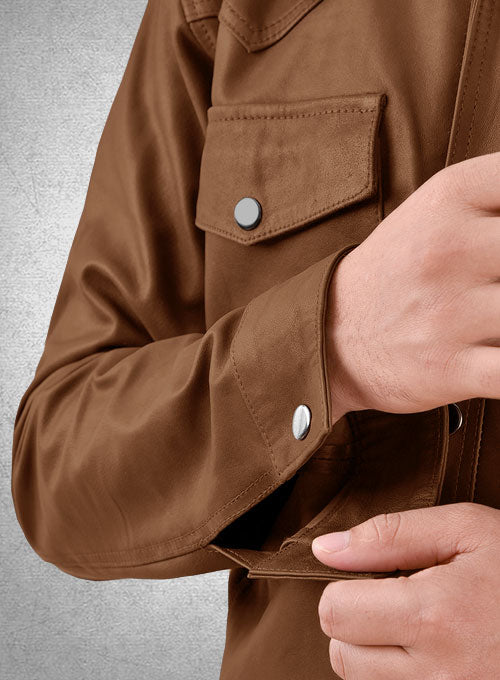 Light Weight Unlined Tan Leather Shirt - LeatherCult