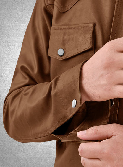 Light Weight Unlined Tan Leather Shirt - LeatherCult