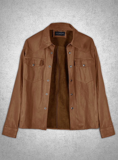 Light Weight Unlined Tan Leather Shirt - LeatherCult