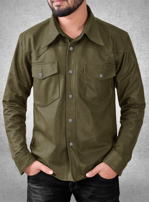 Light Weight Unlined Mauve Green Leather Shirt - LeatherCult