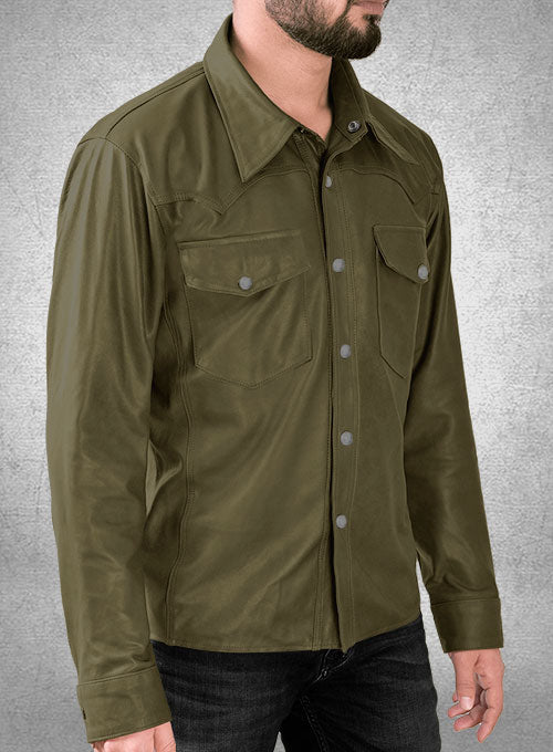Light Weight Unlined Mauve Green Leather Shirt - LeatherCult