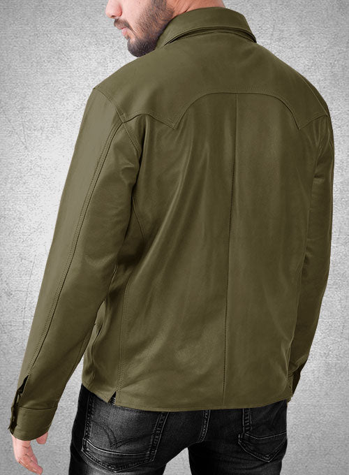 Light Weight Unlined Mauve Green Leather Shirt - LeatherCult