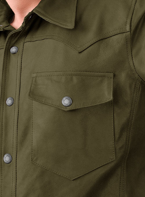 Light Weight Unlined Mauve Green Leather Shirt - LeatherCult