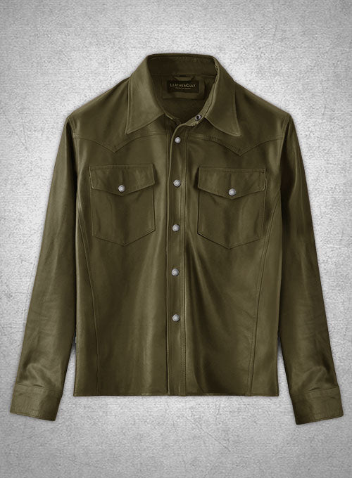 Light Weight Unlined Mauve Green Leather Shirt - LeatherCult