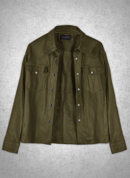 Light Weight Unlined Mauve Green Leather Shirt - LeatherCult