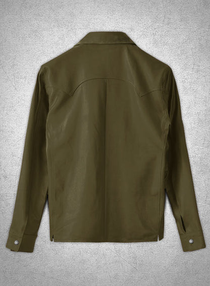 Light Weight Unlined Mauve Green Leather Shirt - LeatherCult
