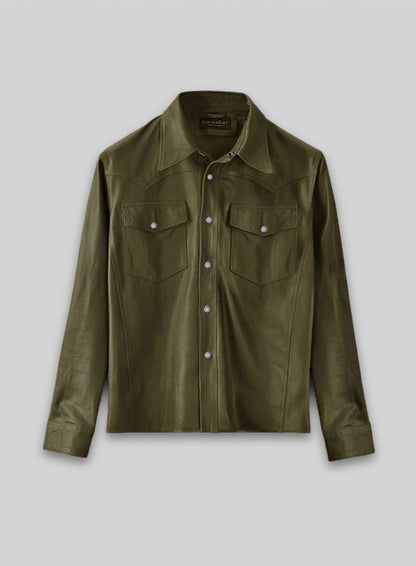 Light Weight Unlined Mauve Green Leather Shirt