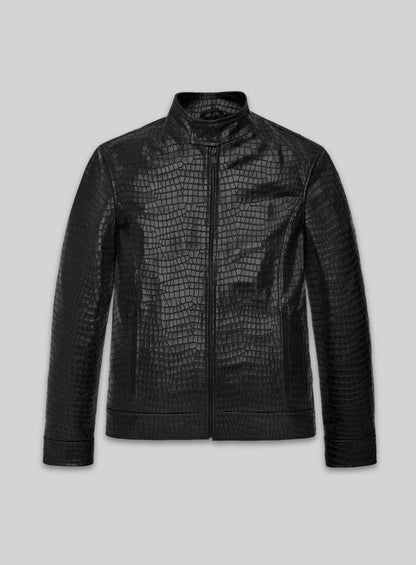 Lustrous Croc Black Leather Jacket