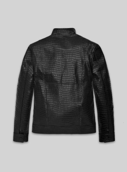 Lustrous Croc Black Leather Jacket