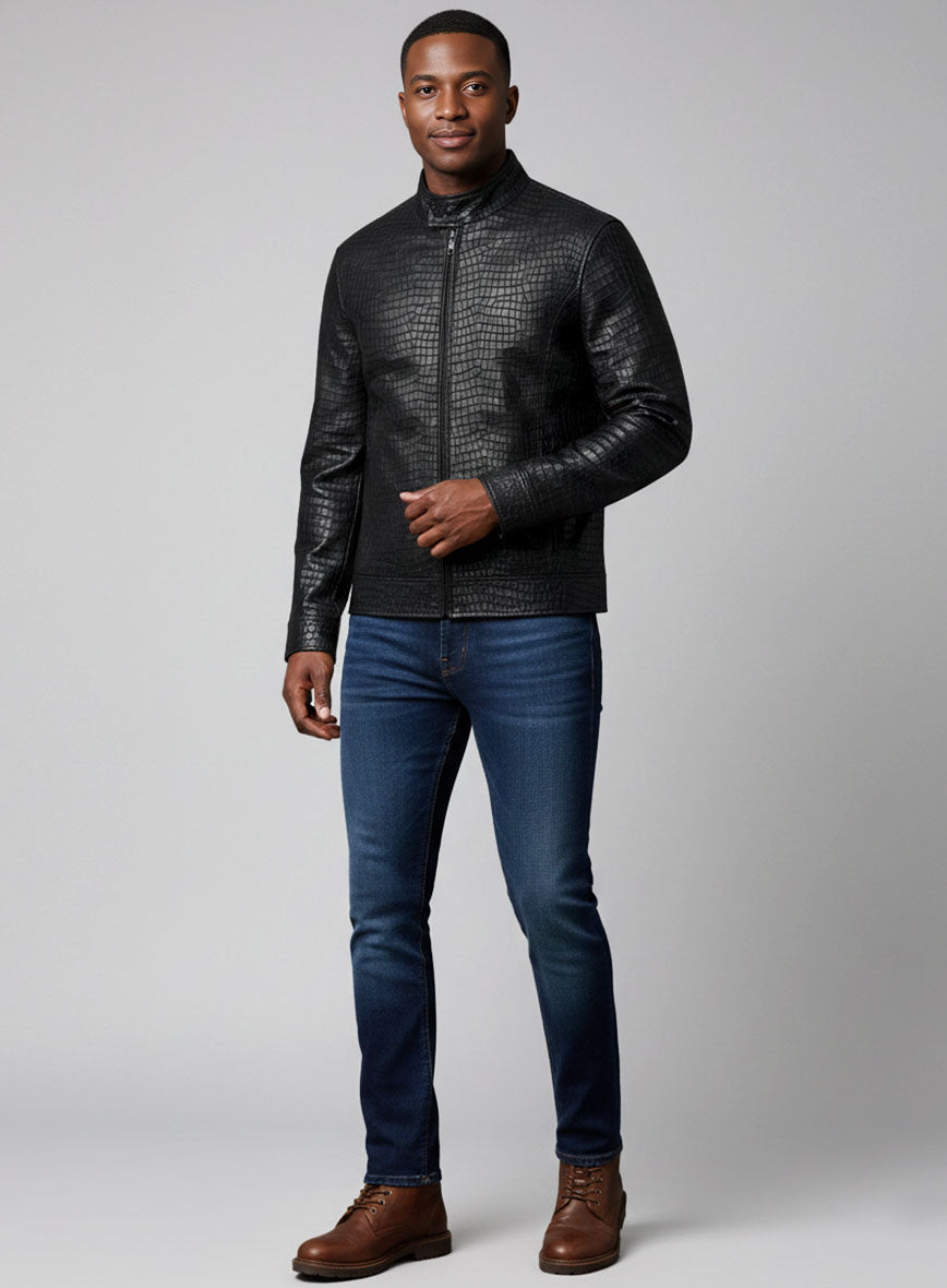 Lustrous Croc Black Leather Jacket