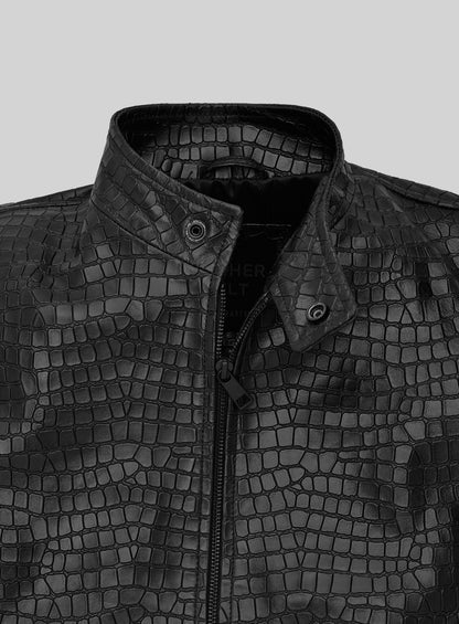 Lustrous Croc Black Leather Jacket