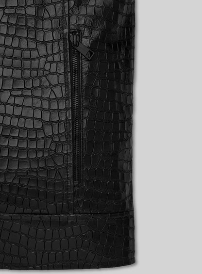 Lustrous Croc Black Leather Jacket