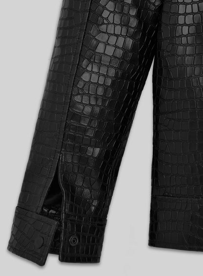 Lustrous Croc Black Leather Jacket