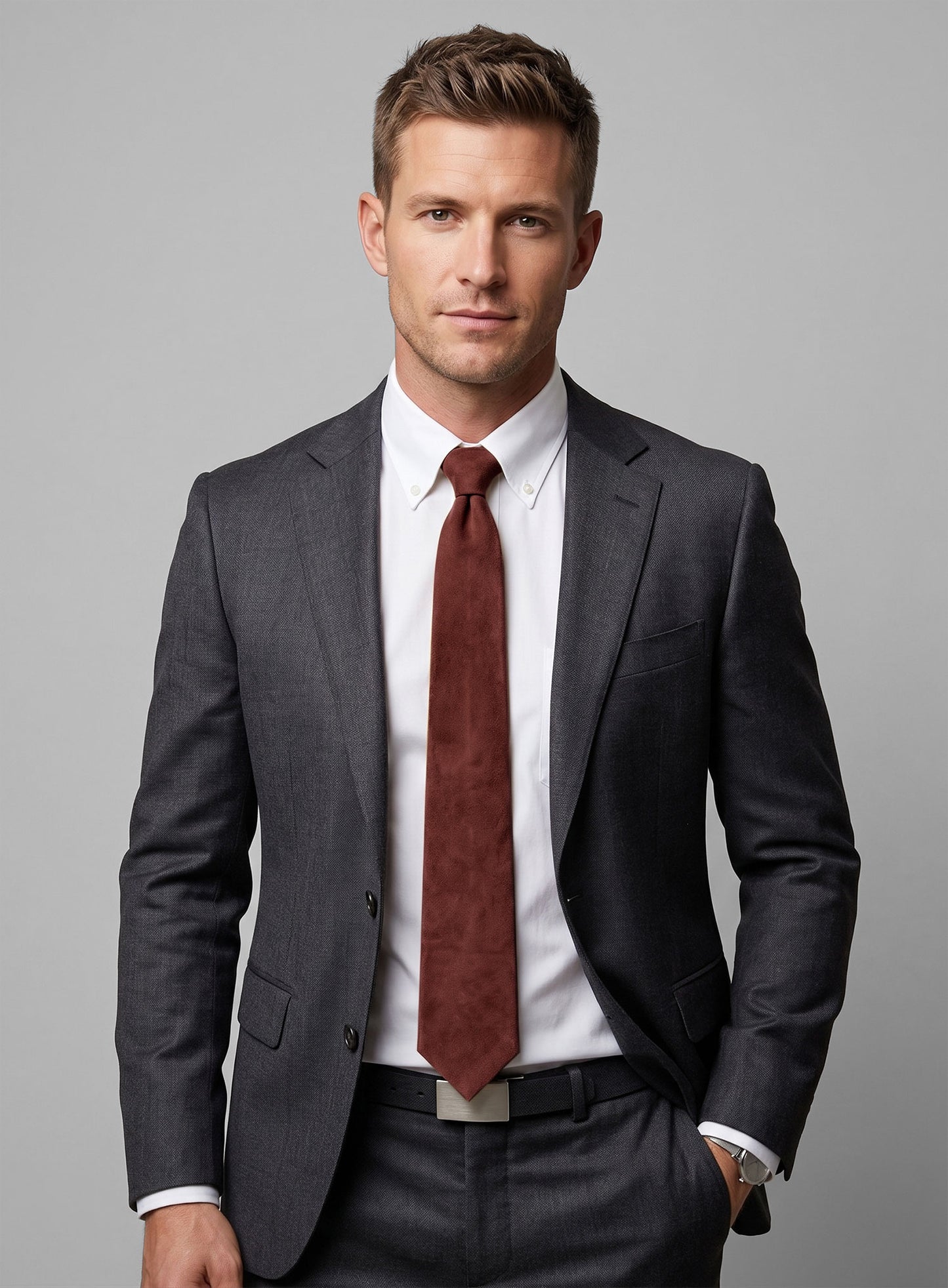 Mahogany Brown Suede Leather Tie