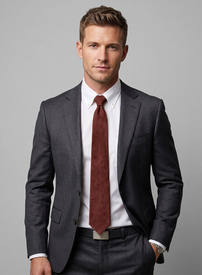 Mahogany Brown Suede Leather Tie