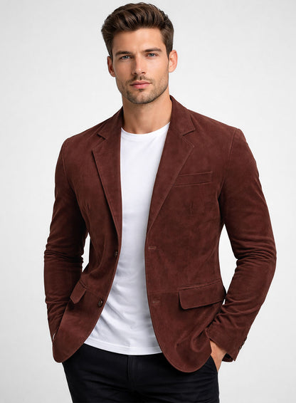Mahogany Brown Suede Leather Blazer