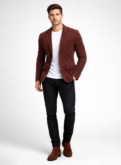 Mahogany Brown Suede Leather Blazer