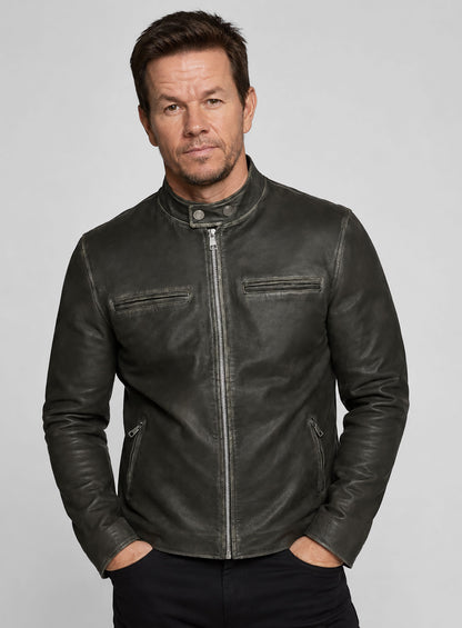 Rubbed Charcoal Mark Wahlberg Daddys Home Leather Jacket
