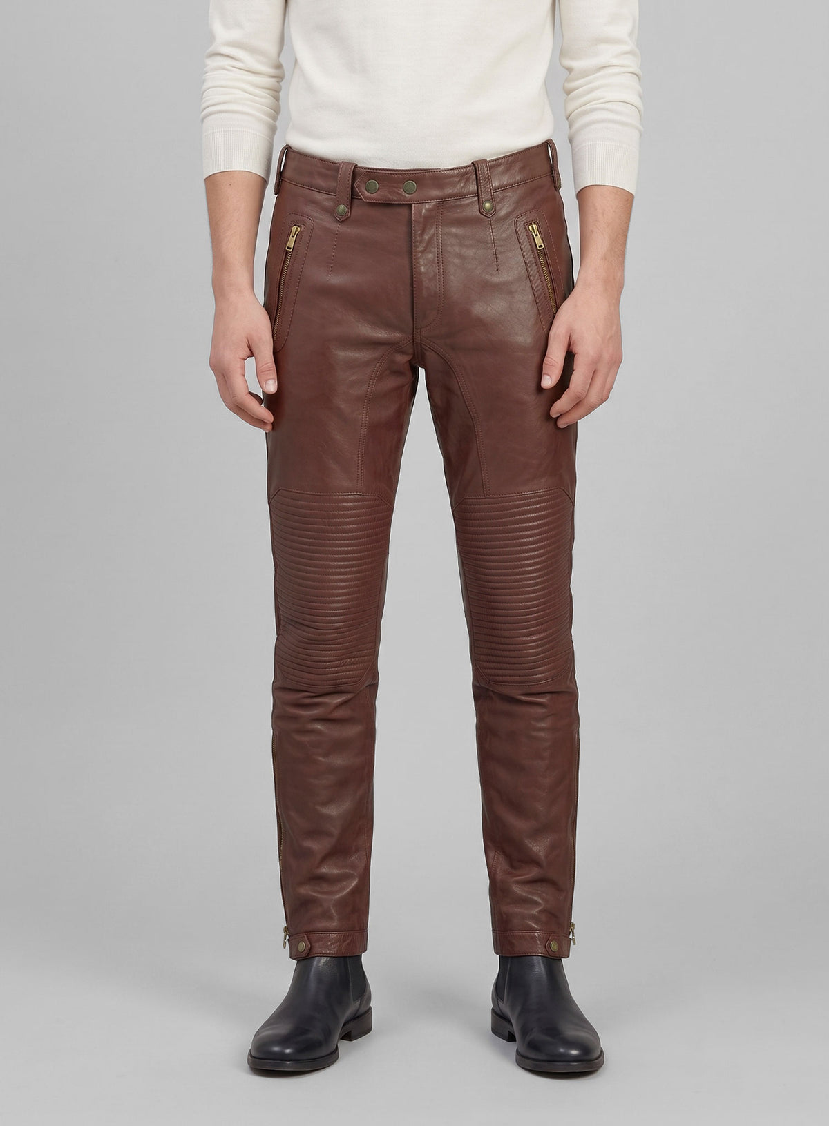 Maroon Washed & Wax Belafonte Lambskin Leather Pants