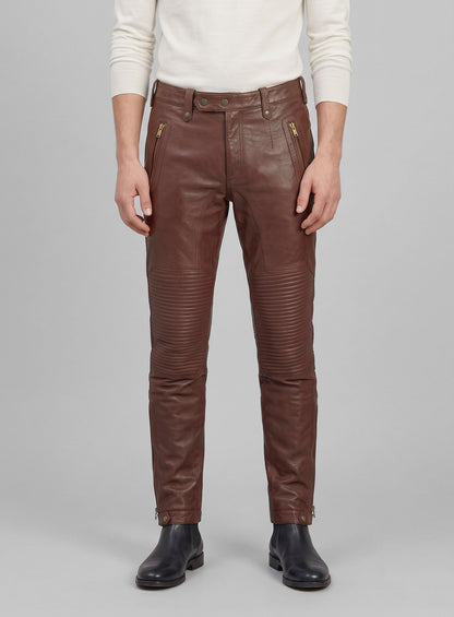 Maroon Washed & Wax Belafonte Lambskin Leather Pants