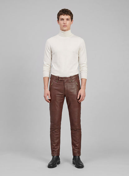 Maroon Washed & Wax Belafonte Lambskin Leather Pants