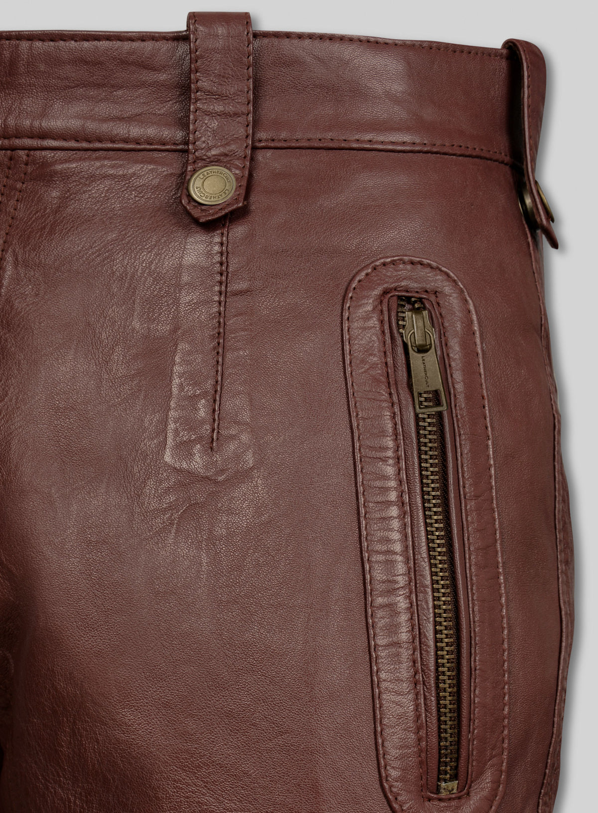 Maroon Washed & Wax Belafonte Lambskin Leather Pants