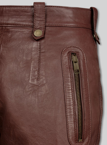 Maroon Washed & Wax Belafonte Lambskin Leather Pants