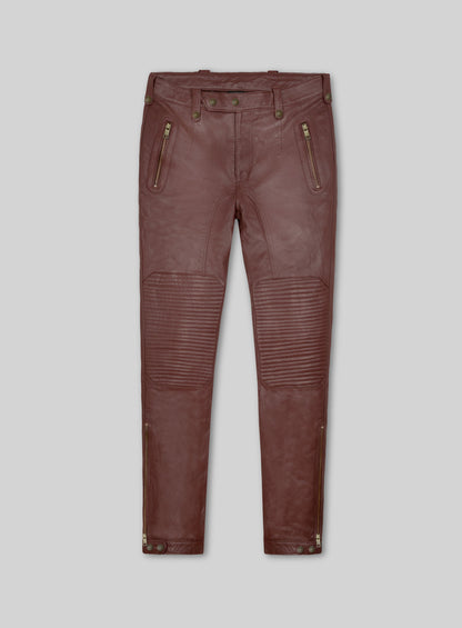 Maroon Washed & Wax Belafonte Lambskin Leather Pants