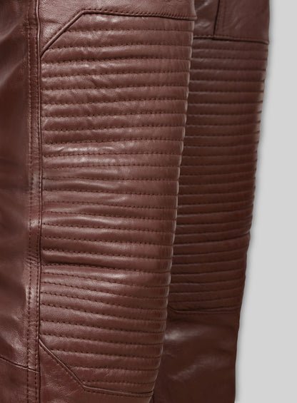 Maroon Washed & Wax Belafonte Lambskin Leather Pants