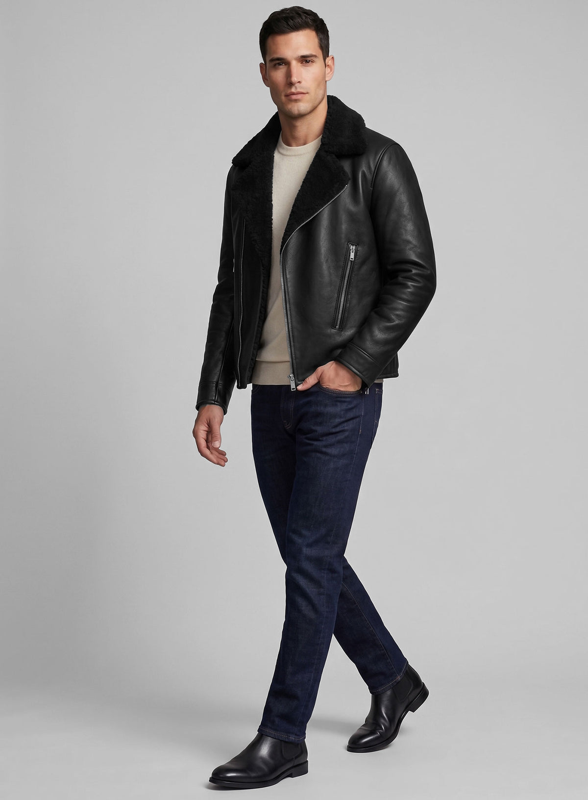 Maverick Sherpa Leather Jacket