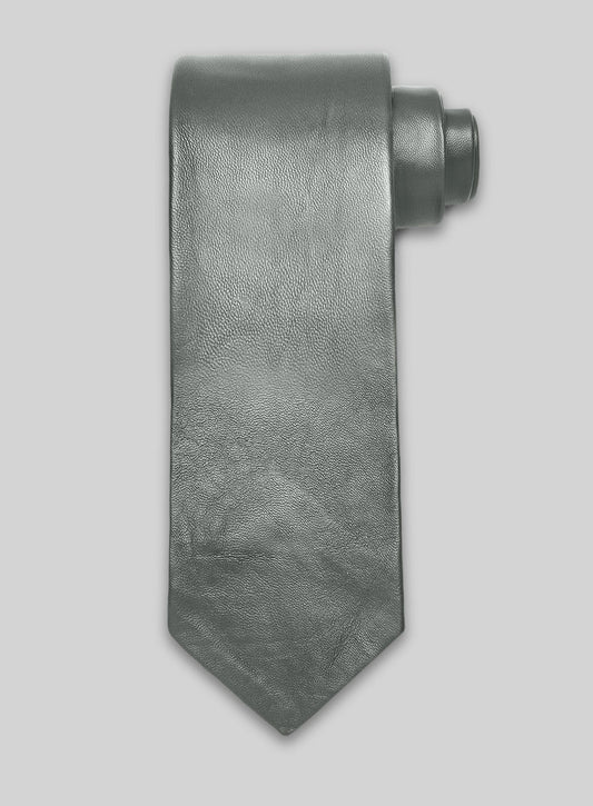 Metallic Lurex Gray Leather Tie