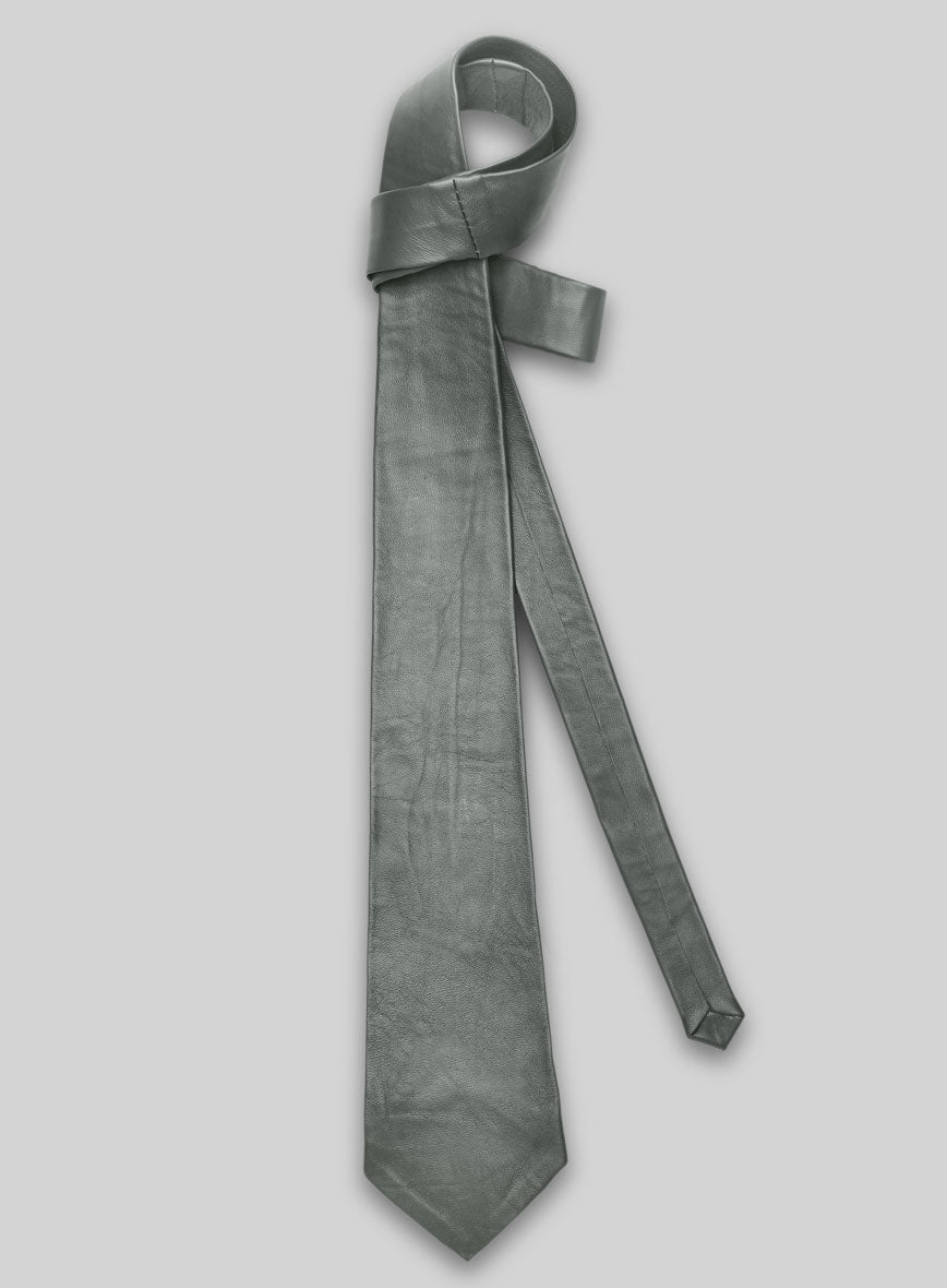 Metallic Lurex Gray Leather Tie