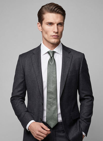 Metallic Lurex Gray Leather Tie