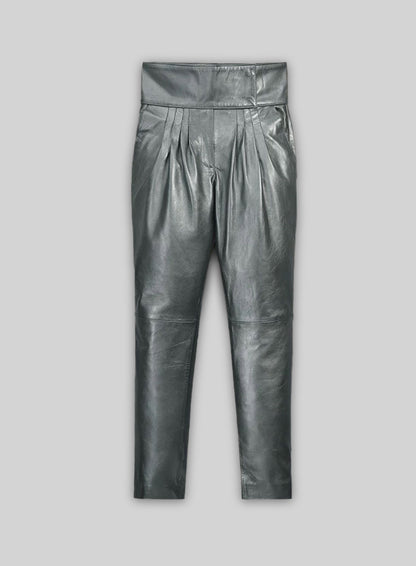 Metallic Lurex Gray Carey Mulligan Leather Pants