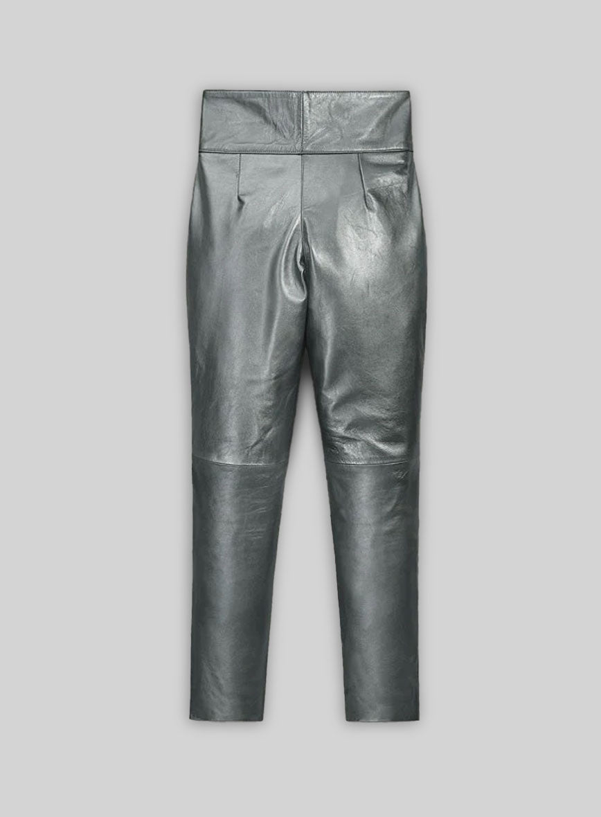 Metallic Lurex Gray Carey Mulligan Leather Pants