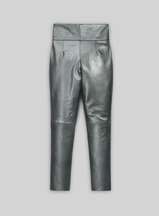 Metallic Lurex Gray Carey Mulligan Leather Pants
