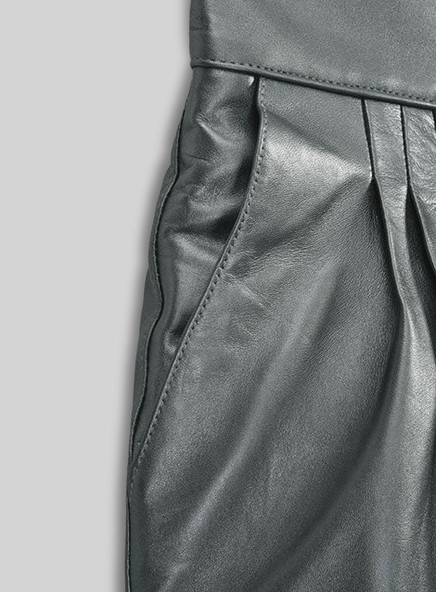 Metallic Lurex Gray Carey Mulligan Leather Pants