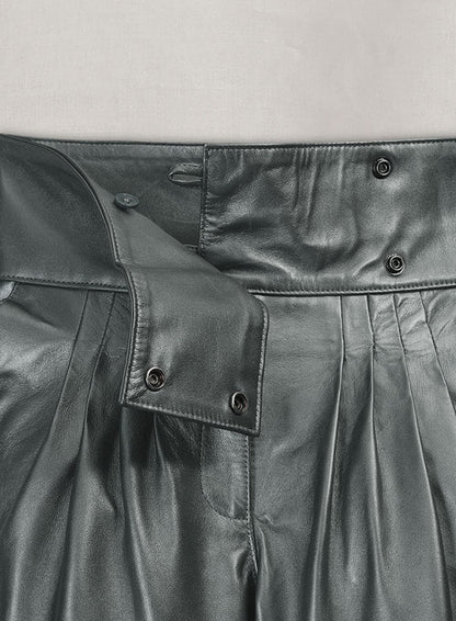 Metallic Lurex Gray Carey Mulligan Leather Pants - LeatherCult
