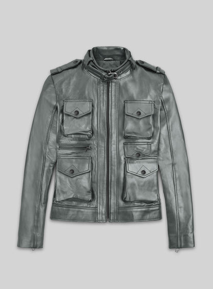 Metallic Lurex Gray Leather Jacket # 235