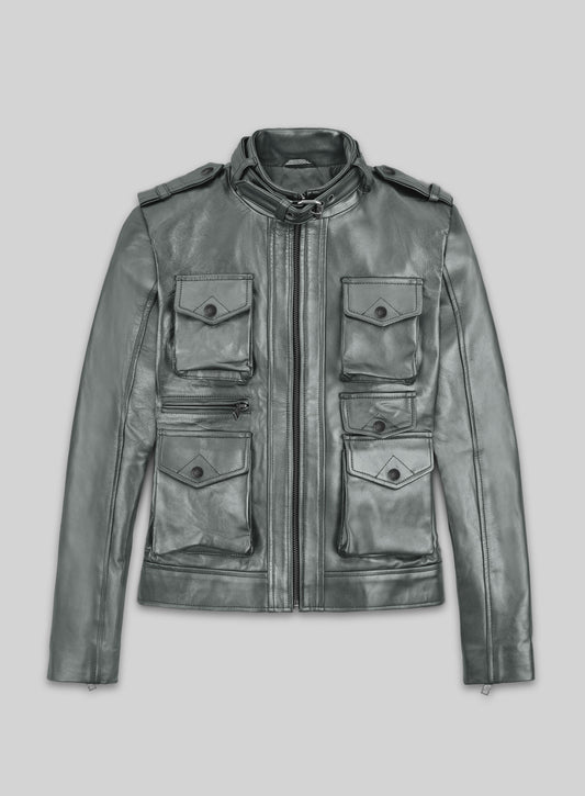 Metallic Lurex Gray Leather Jacket # 235