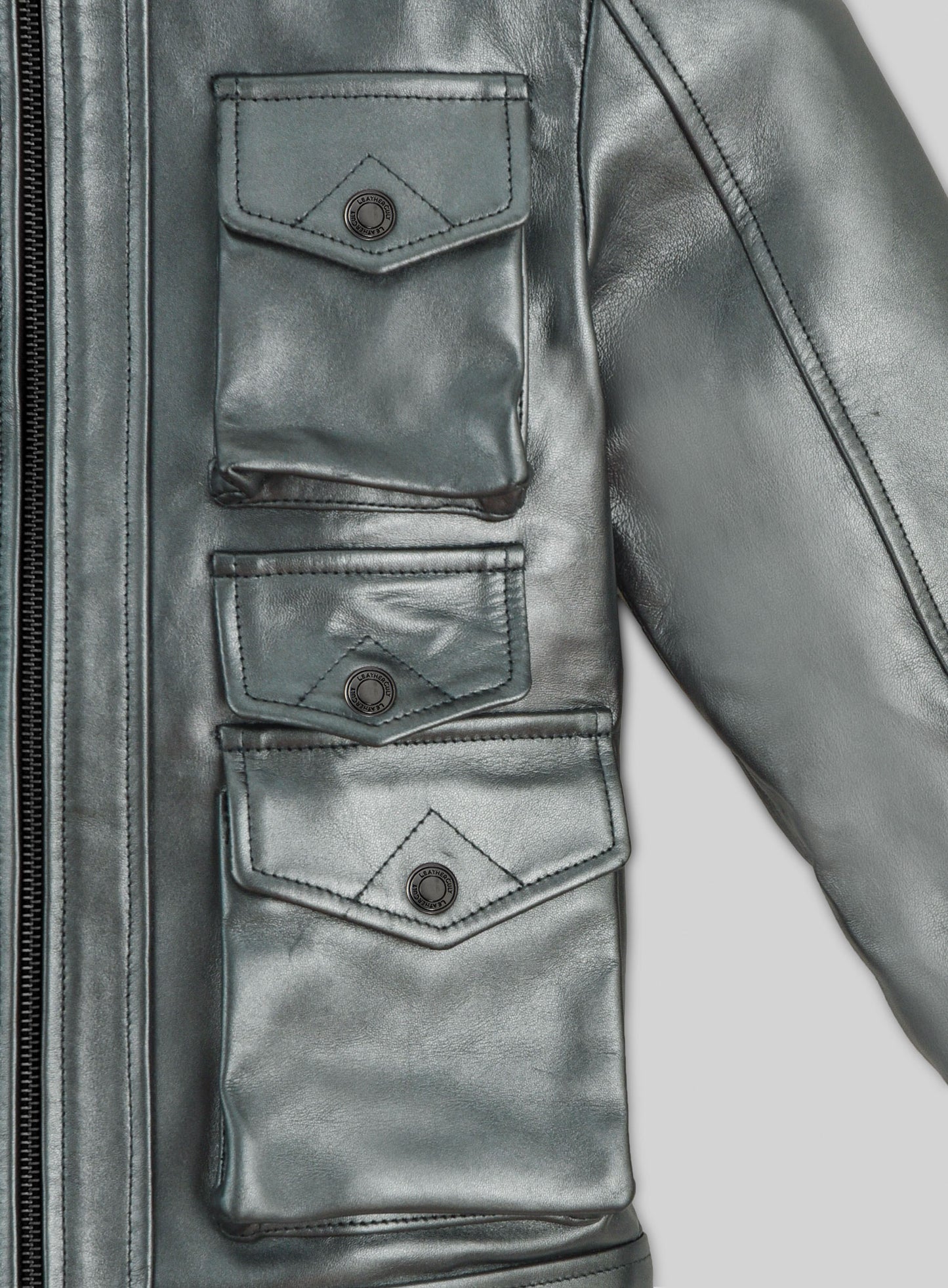 Metallic Lurex Gray Leather Jacket # 235