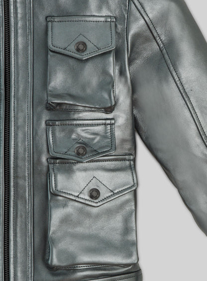 Metallic Lurex Gray Leather Jacket # 235
