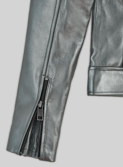 Metallic Lurex Gray Leather Jacket # 235
