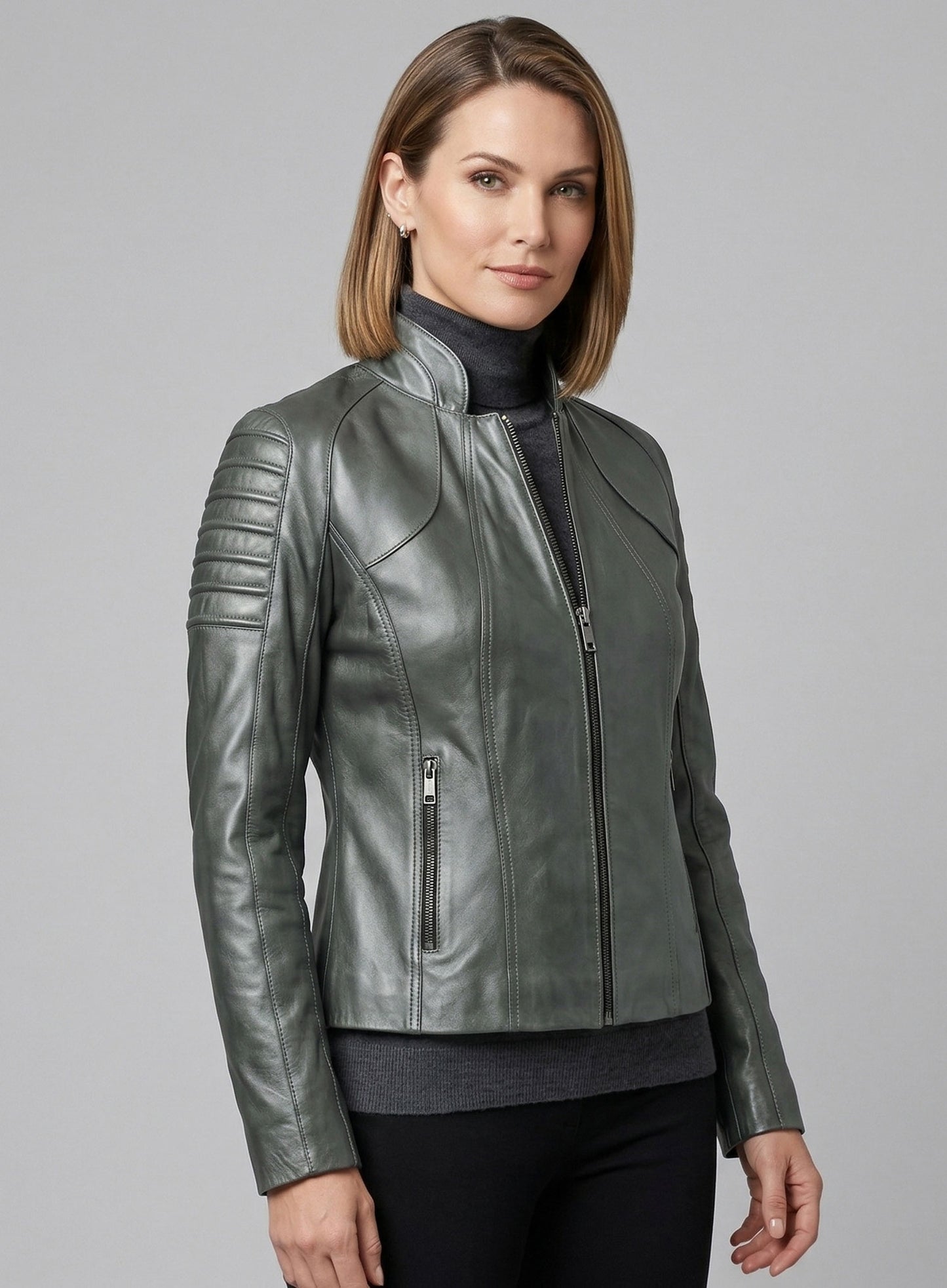 Metallic Lurex Gray Leather Jacket # 265