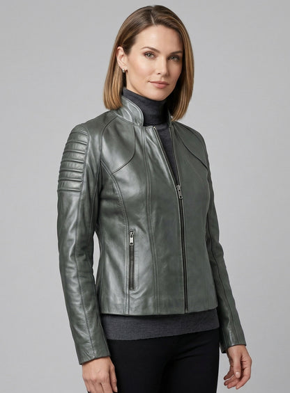 Metallic Lurex Gray Leather Jacket # 265