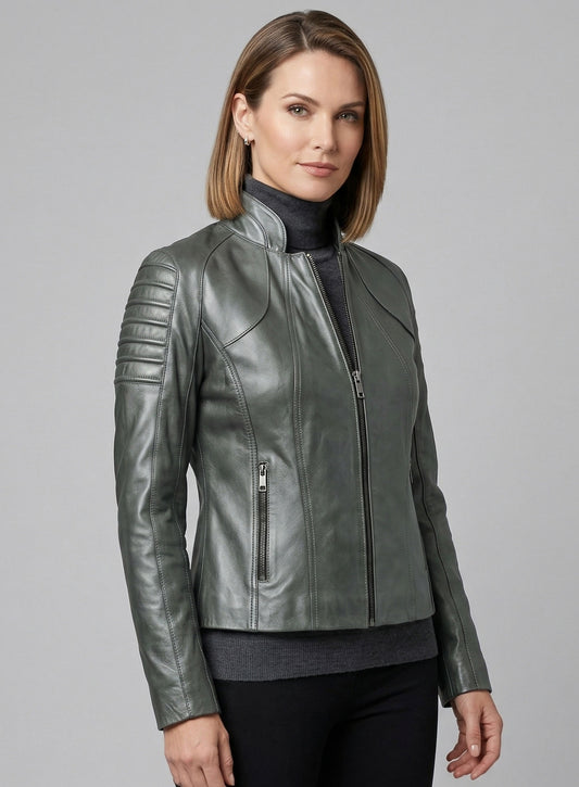 Metallic Lurex Gray Leather Jacket # 265