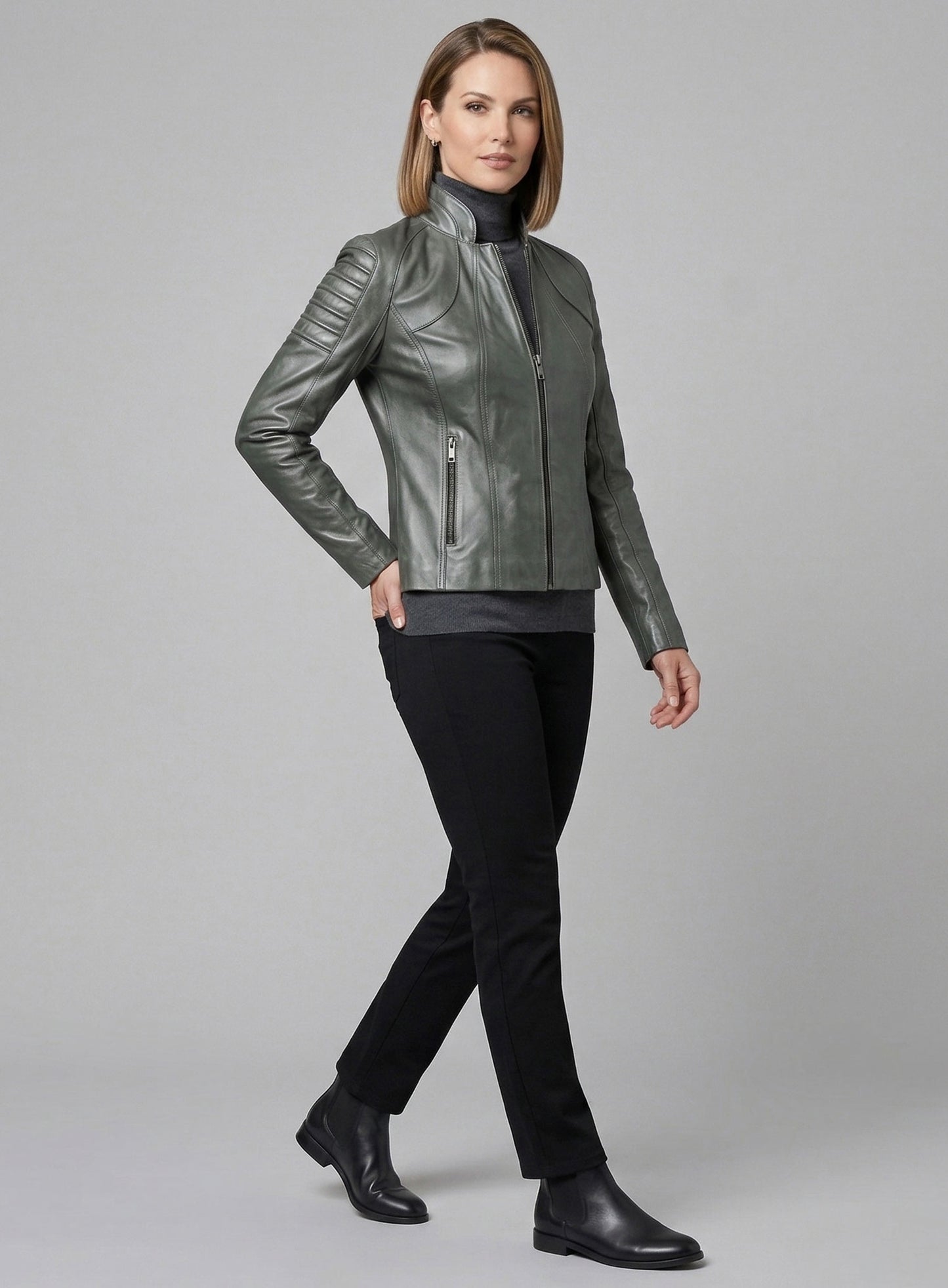 Metallic Lurex Gray Leather Jacket # 265