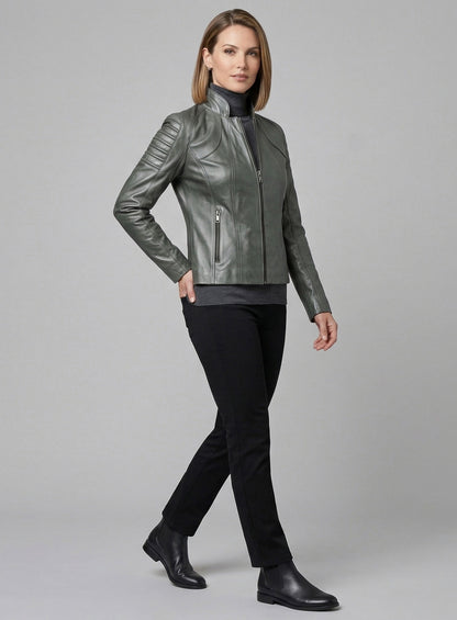 Metallic Lurex Gray Leather Jacket # 265