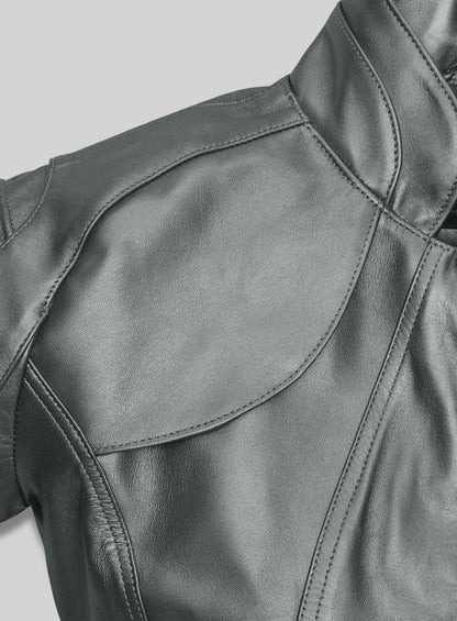 Metallic Lurex Gray Leather Jacket # 265